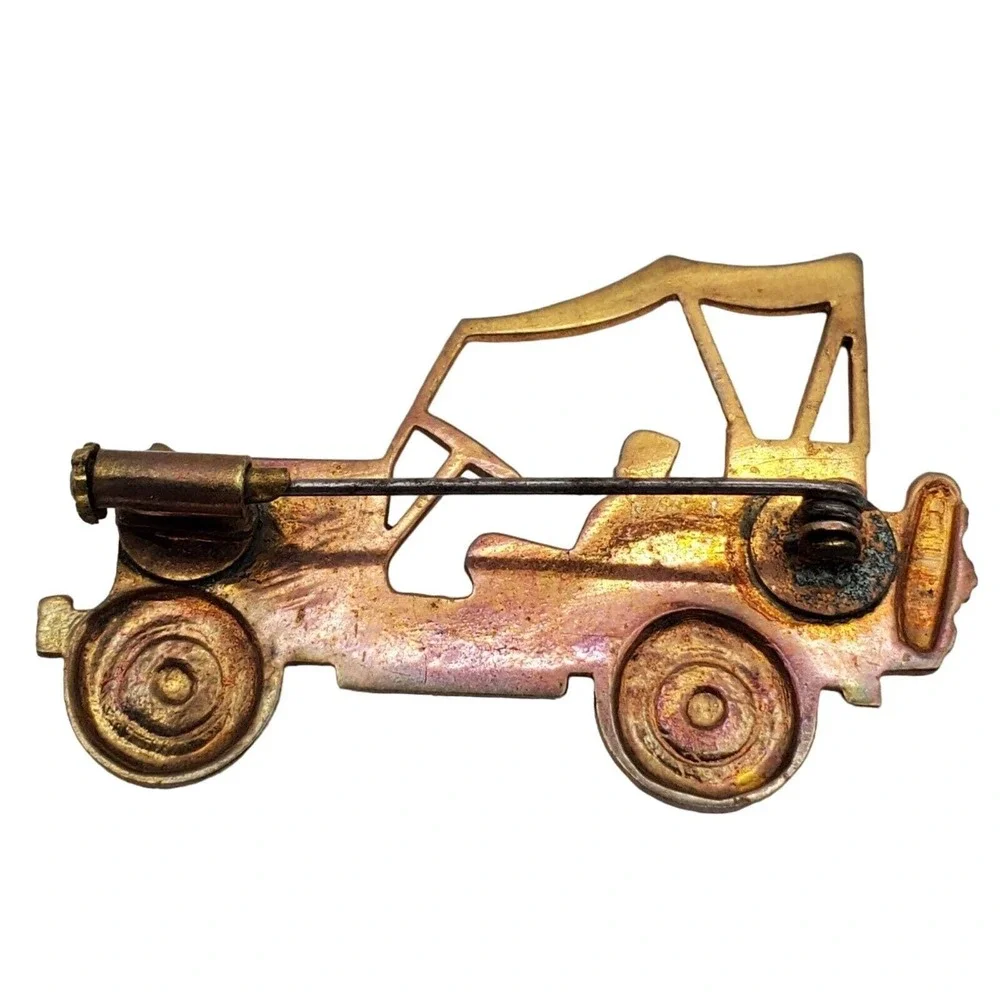 Willys‎ Jeep Pin Brooch Gold Tone Military Vehicle Trombone Clasp Vintage Brooch